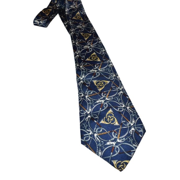Vintage Hermes Blue Gold Equestrian? Tie 100% Silk Made in France - Picture 2 of 9